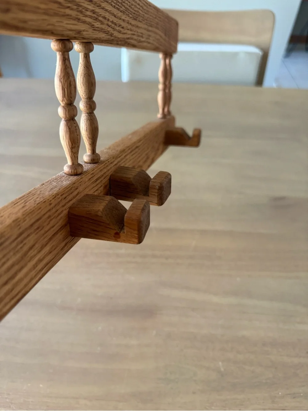 Vintage wooden hooks with charming spindle design